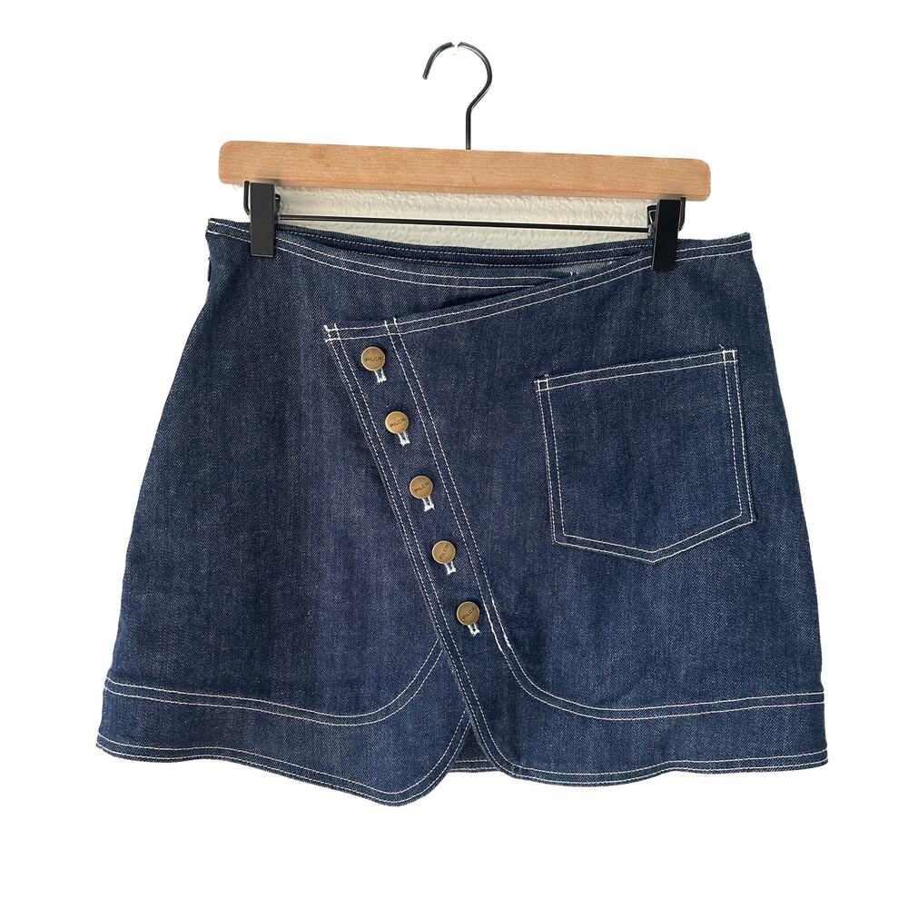 Pilcro Anthropologie NWT Dark Wash Denim Button Front Mini Skirt M - Picture 2 of 8